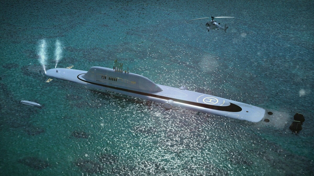 superyacht with submarine